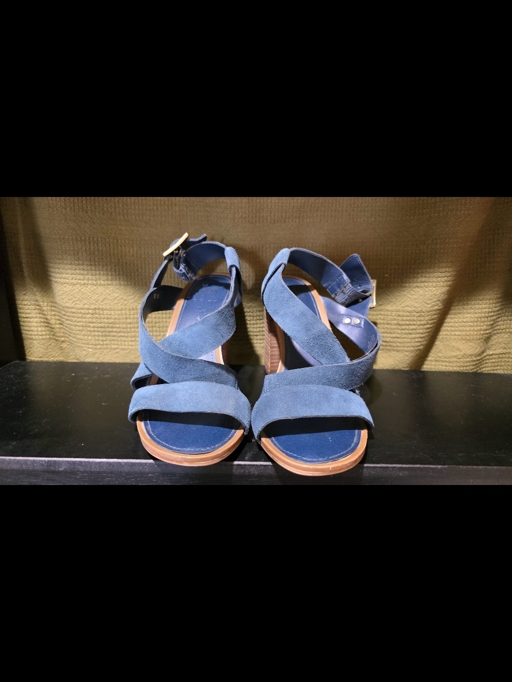 Franco Sarto Blue Suede Crisscross Ankle Strap Sandals